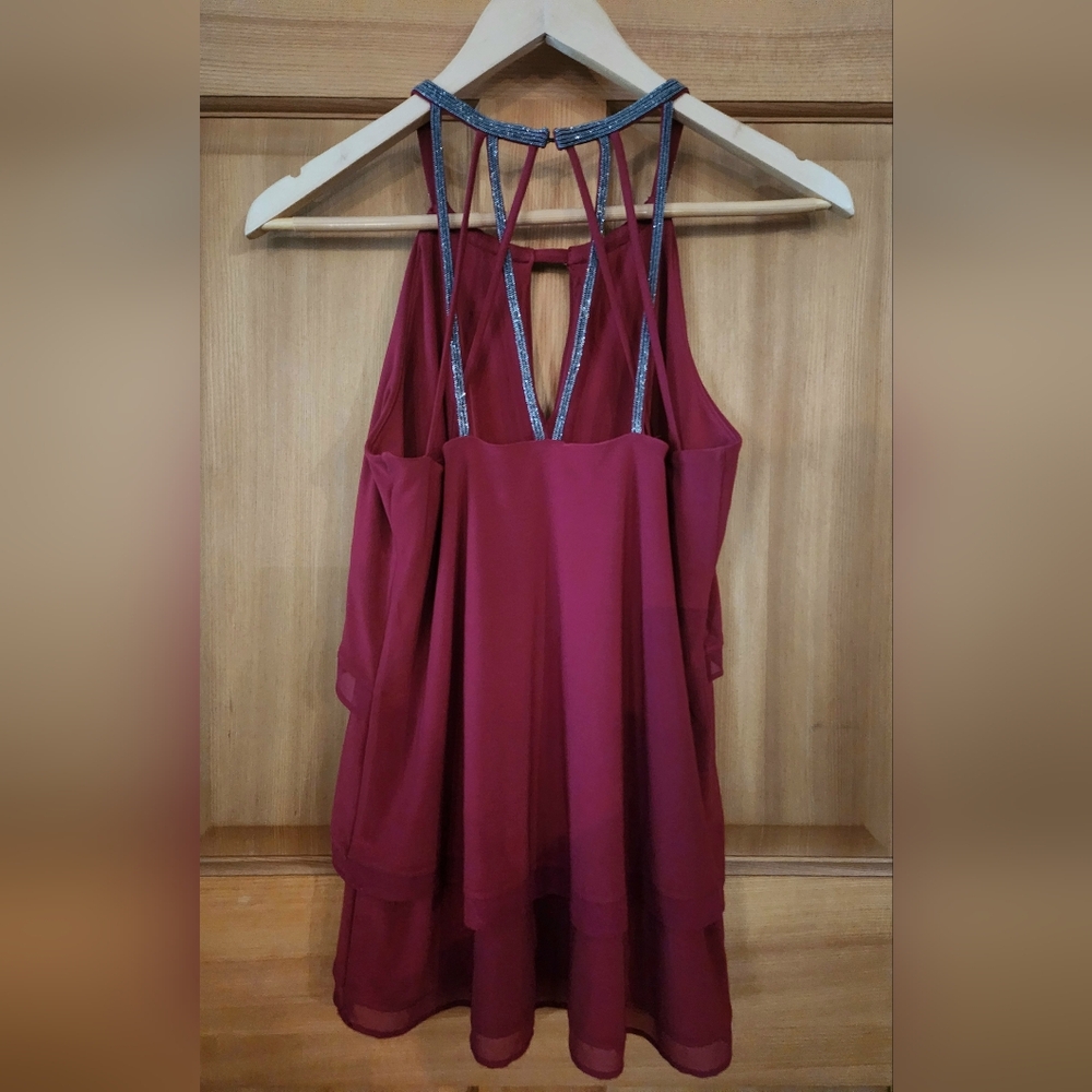 White House Black Market Burgundy Tiered Chiffon Halter Camisole - Picture 2 of 6